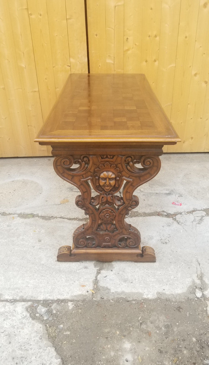 Antique Renaissance Style Hand Carved Walnut Table