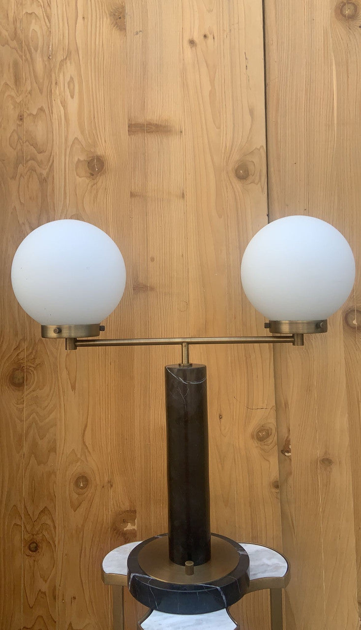 Modern Marble and Brass Table Lamps with 2 White Ball Shades