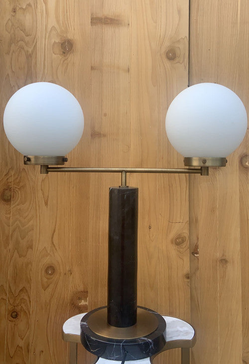 Modern Marble and Brass Table Lamps with 2 White Ball Shades