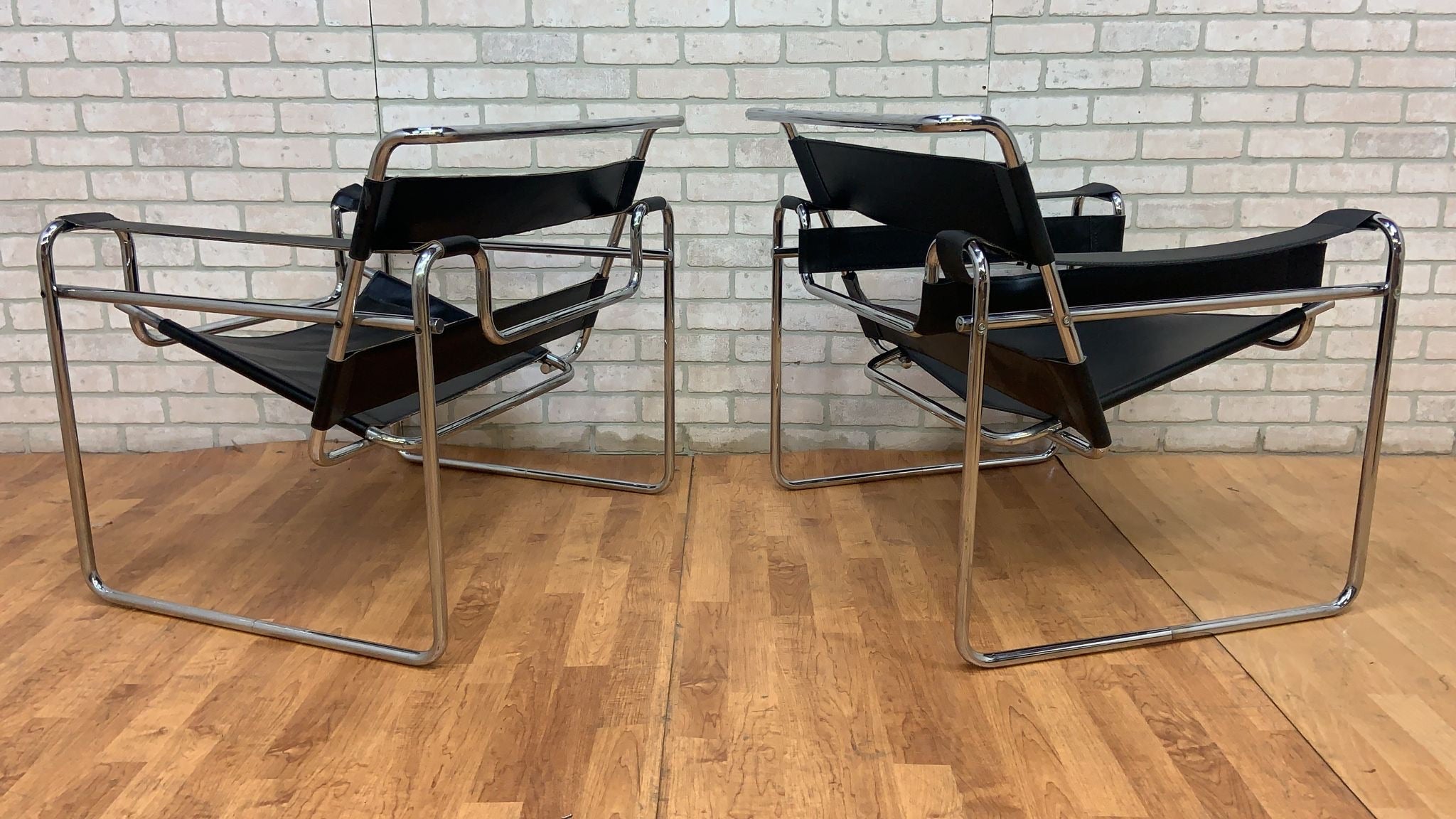 Vintage Mid Century Modern Wassily Armchair Attributed to Marcel Breuer - Pair