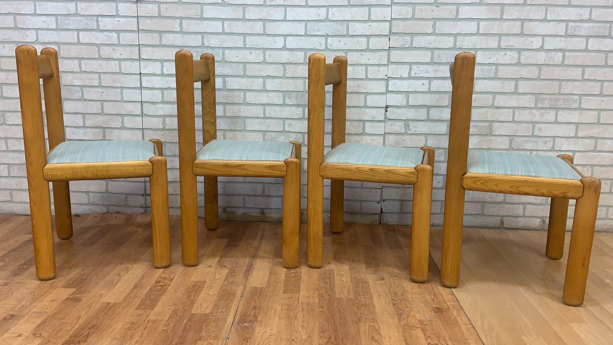 Vintage Italian Modern Vico Magistretti Style Blonde Beech Wood Chairs - Set of 4