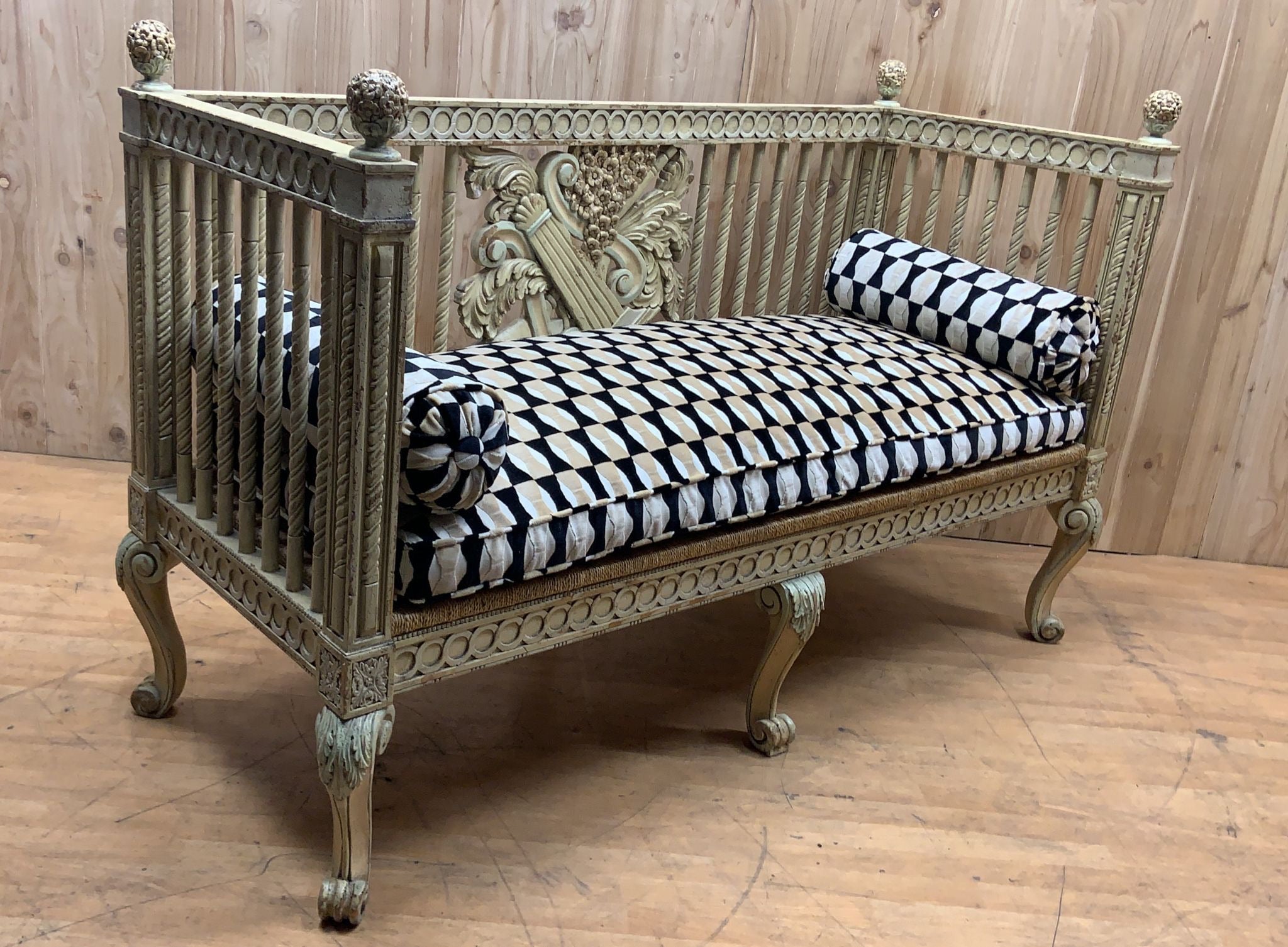 Vintage Italian Neoclassical Carved Settee Bench