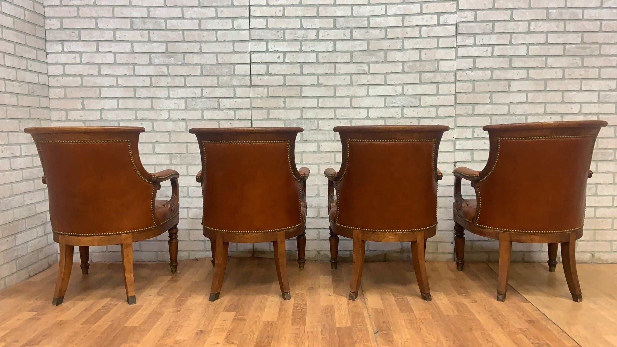 Vintage Hancock and Moore Tufted Jockey Club Chair Newly Upholstered in Leather - Set of 4