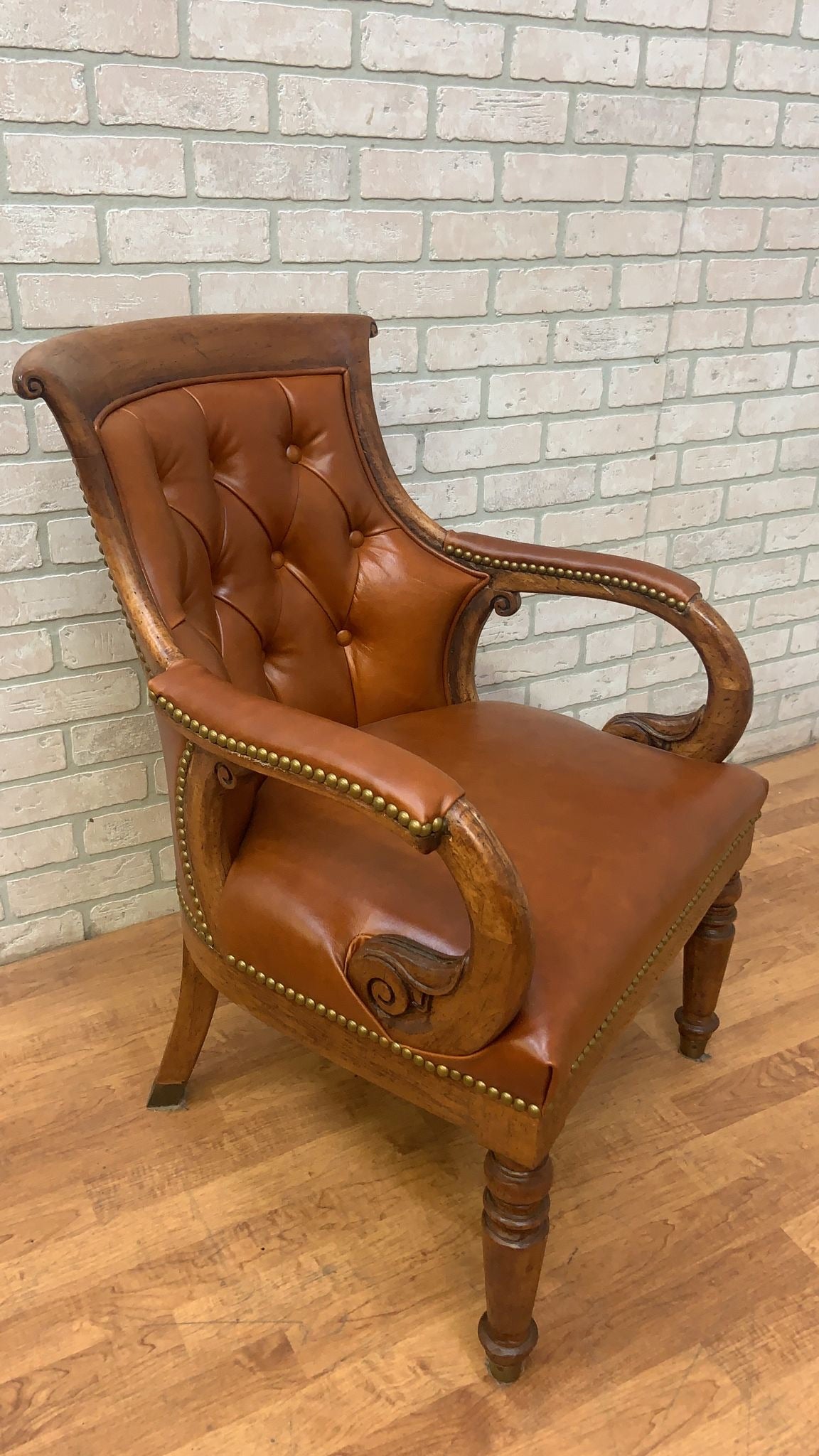 Vintage Hancock and Moore Tufted Jockey Club Chair Newly Upholstered in Leather - Set of 4