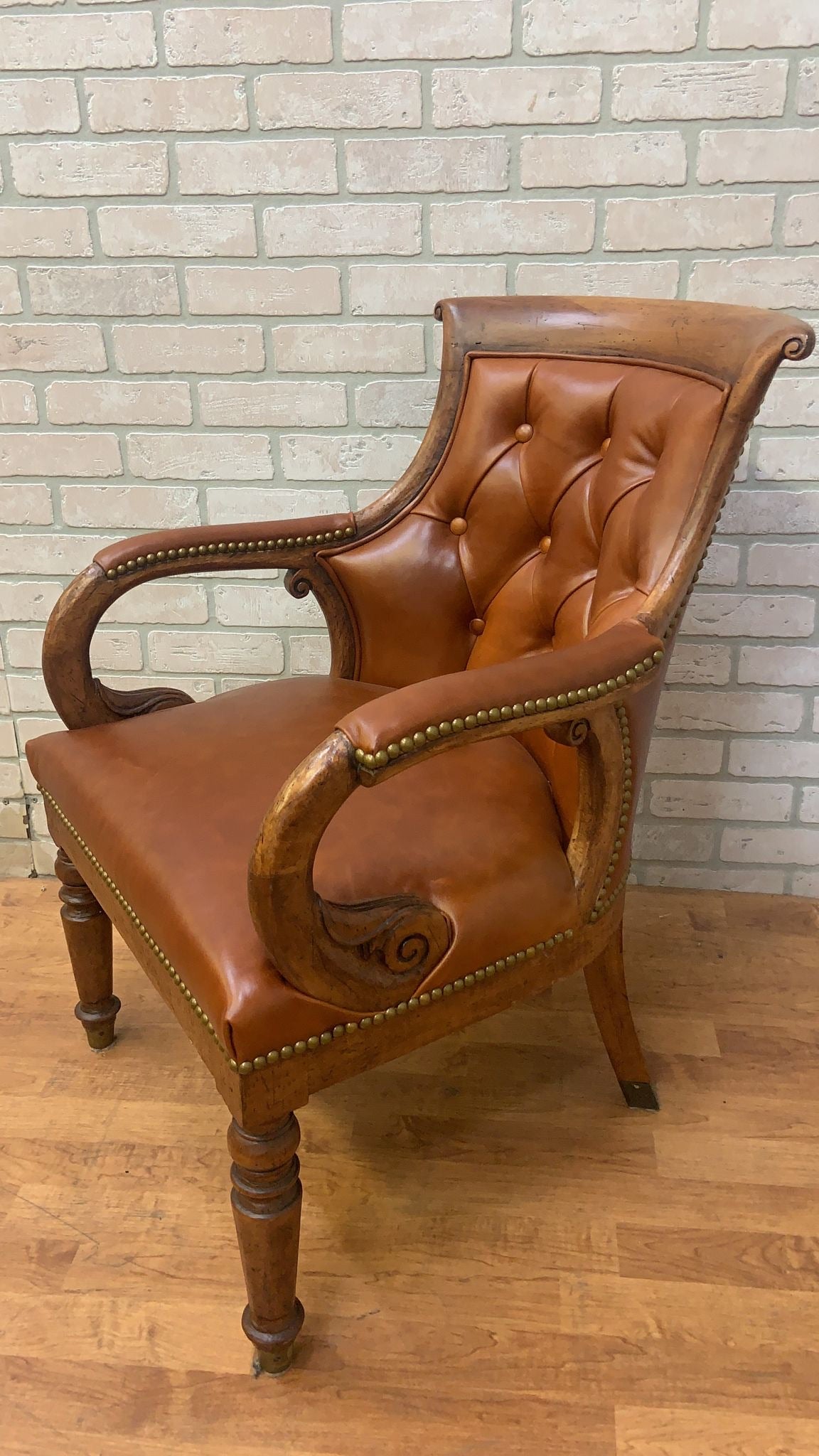 Vintage Hancock and Moore Tufted Jockey Club Chair Newly Upholstered in Leather - Set of 4