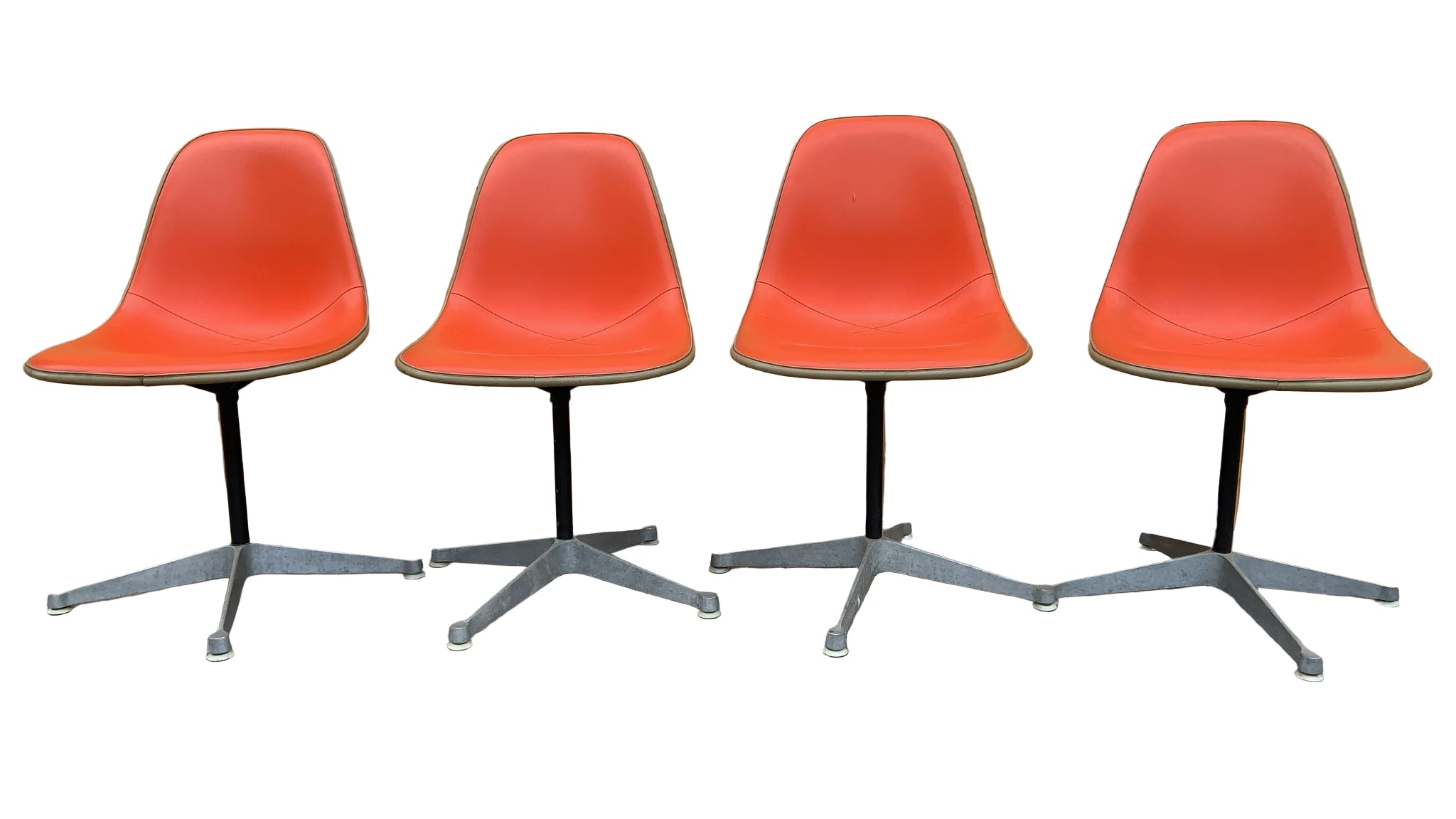 Red Shell Chair Mid Century Modern Herman Miller Swivel Shell Chairs in Red Orange Vin ...