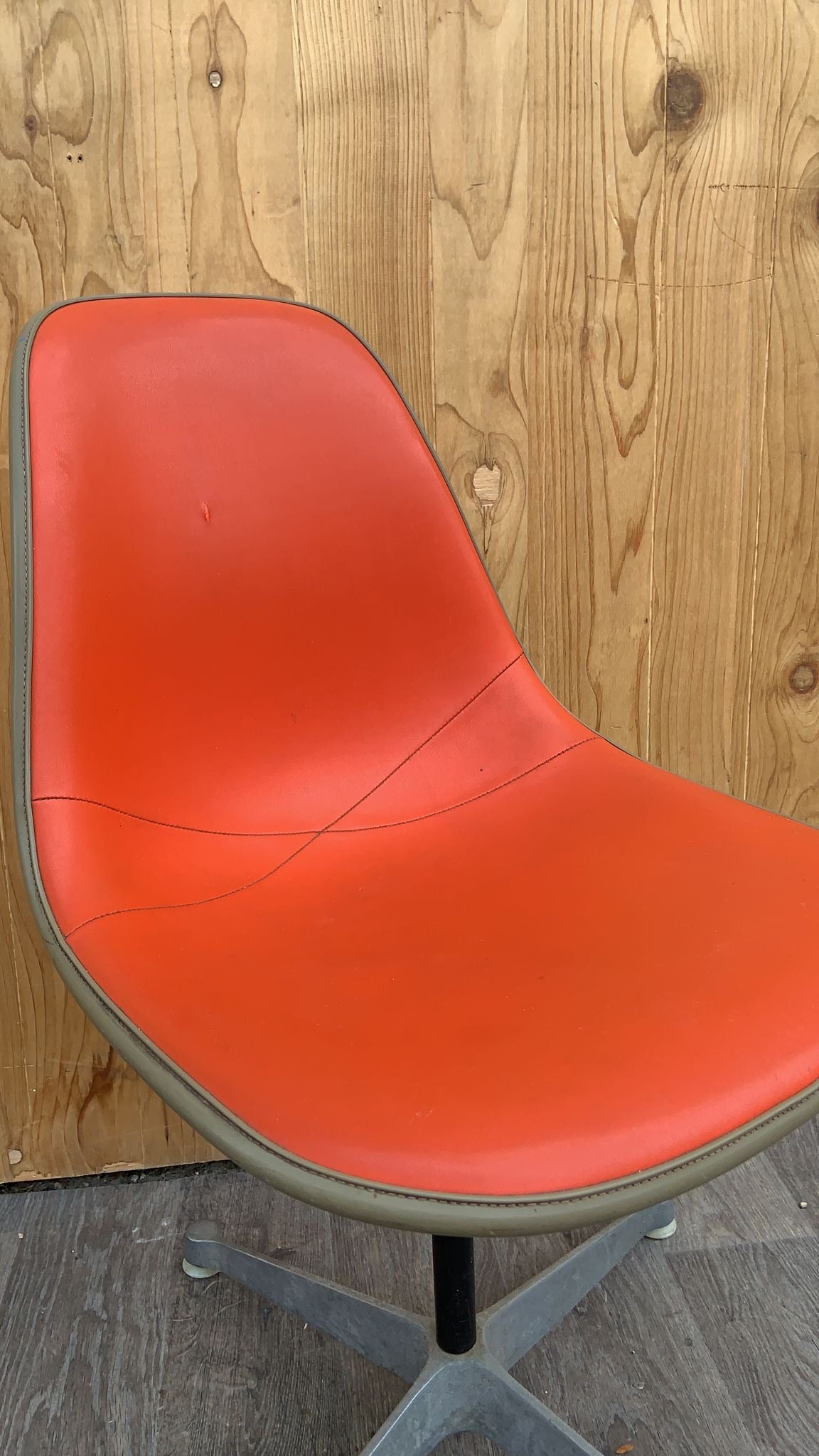 Mid-Century Modern Herman Miller Swivel Shell Chairs in Red Orange Vinyl - Set of 4