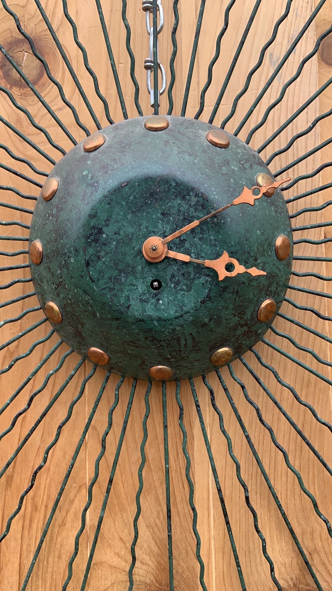 Vintage Mid Century Modern Green Starburst Wall Clock