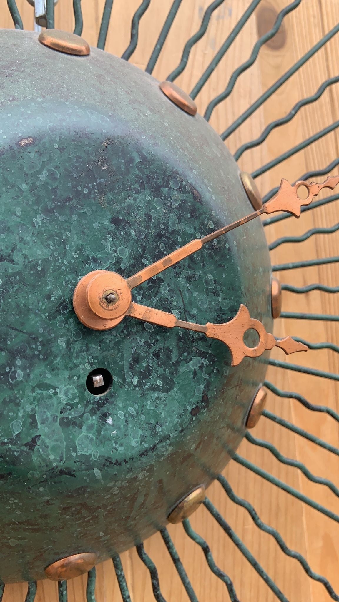 Vintage Mid Century Modern Green Starburst Wall Clock