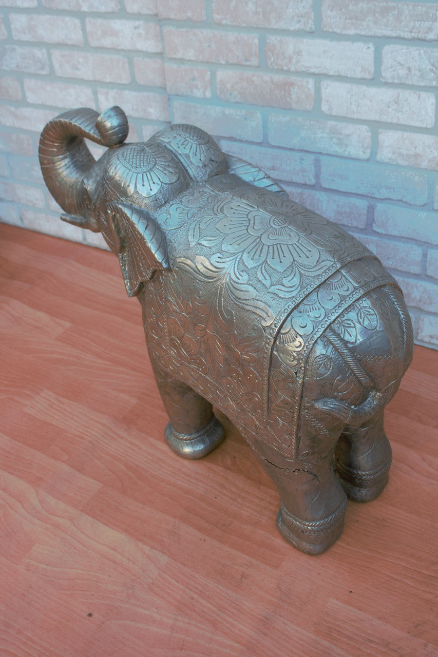 Vintage Moroccan Heavily Detailed Hammered Elephant Statue