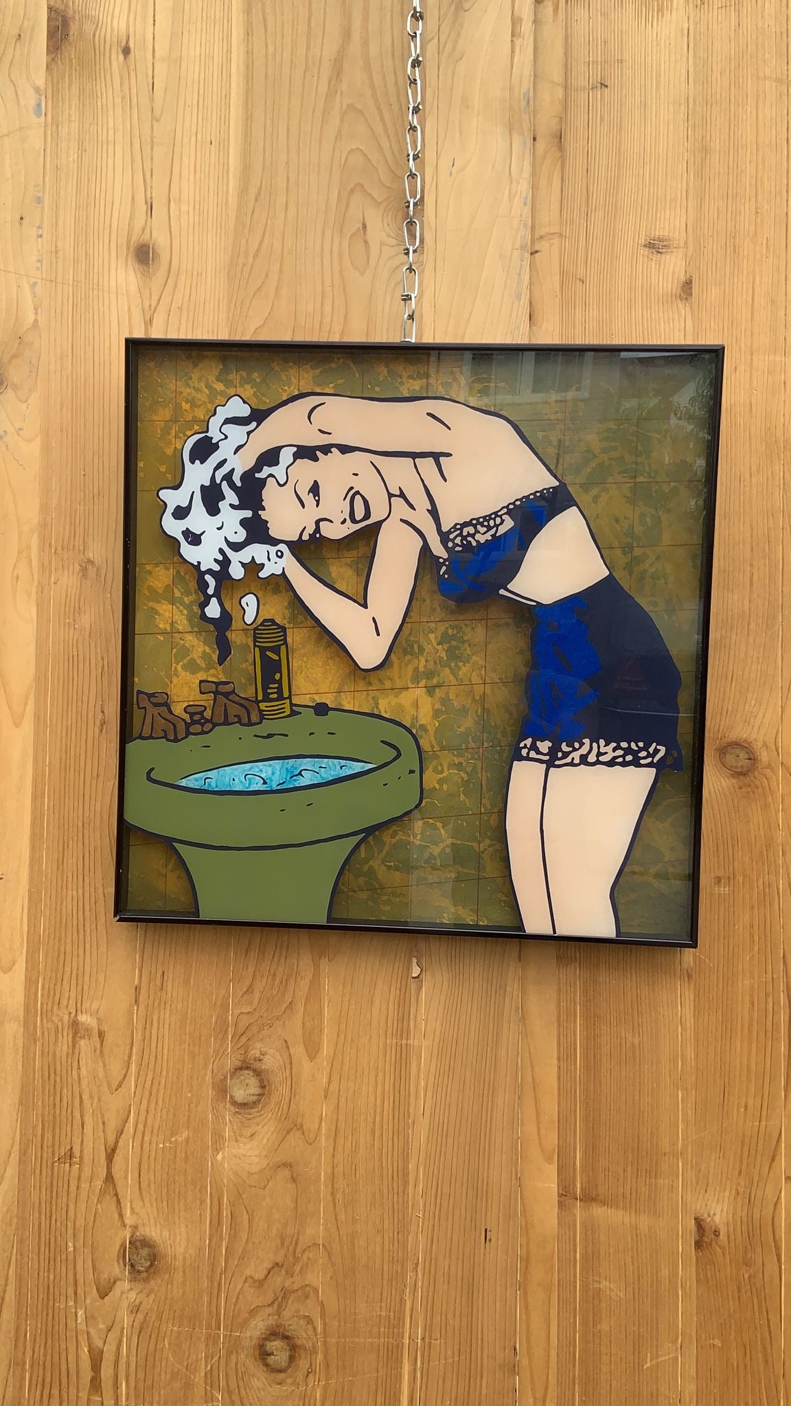 Vintage Pop Art Mid Century Modern Retro Roy Lichtenstein Style Lady Bathing Wall Art