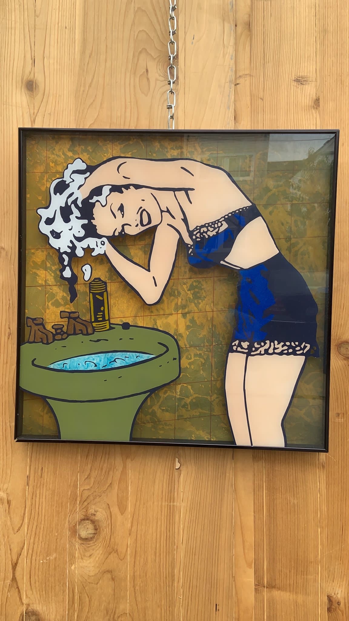 Vintage Pop Art Mid Century Modern Retro Roy Lichtenstein Style Lady Bathing Wall Art