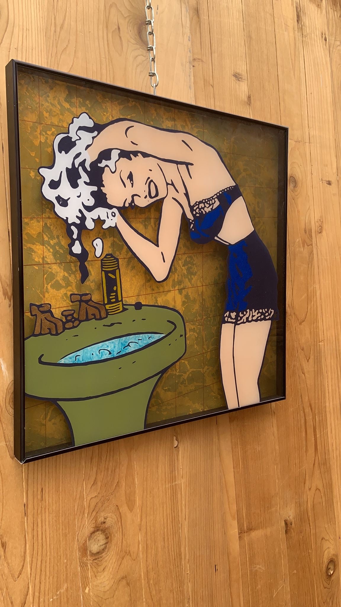 Vintage Pop Art Mid Century Modern Retro Roy Lichtenstein Style Lady Bathing Wall Art