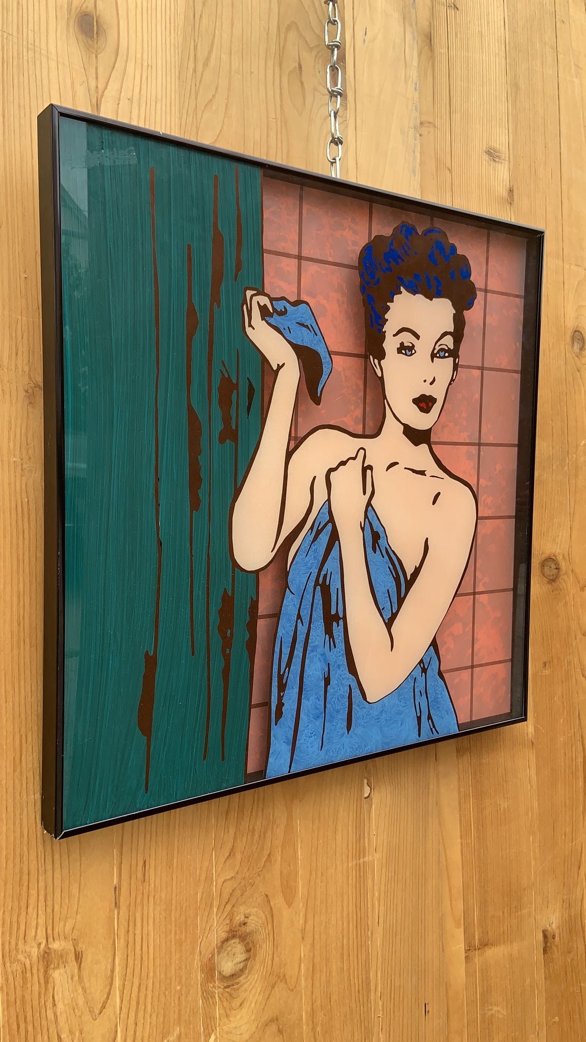 Vintage Pop Art Mid Century Modern Retro Roy Lichtenstein Style Lady Bathing Wall Art