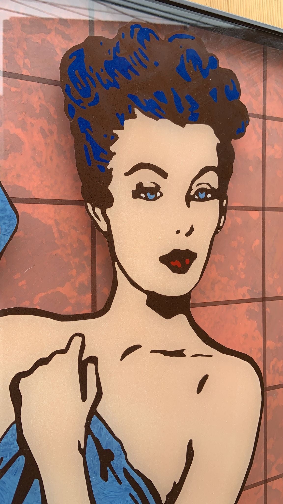 Vintage Pop Art Mid Century Modern Retro Roy Lichtenstein Style Lady Bathing Wall Art