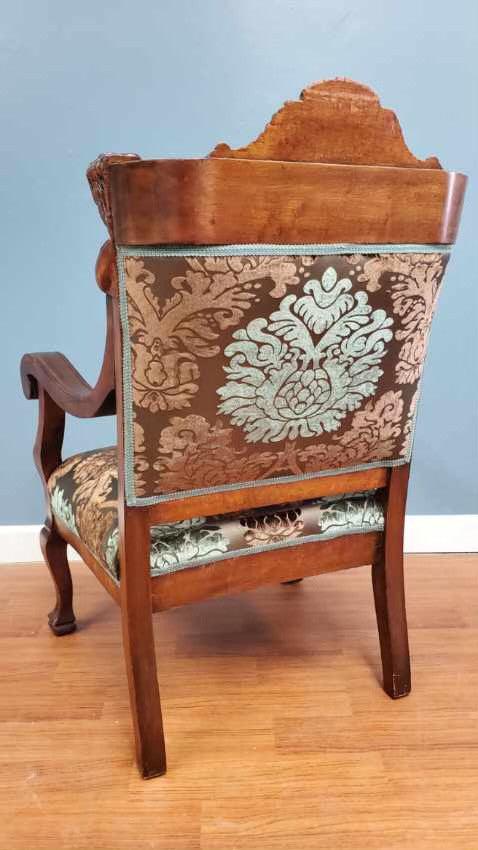 Antique Victorian John Jelliff Style Hand Carved Figural Armchair Newly Upholstered