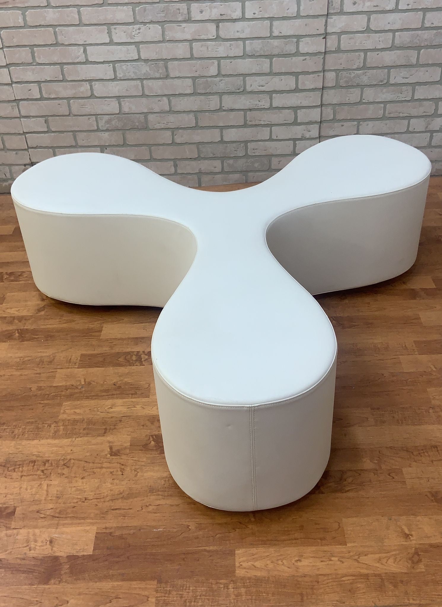 Sculptural Champaign White Leather Vitra Flower Bench By SANAA - Set of 3