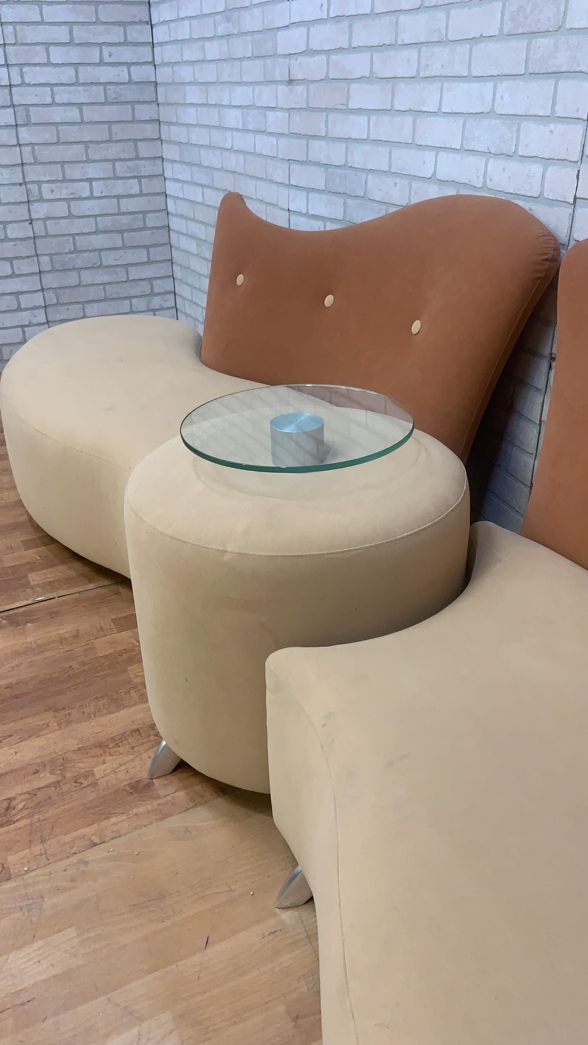 Postmodern Vladimir Kagan Style Serpentine Sofa Set with Glass-Top Cocktail Table - 4 Piece Set