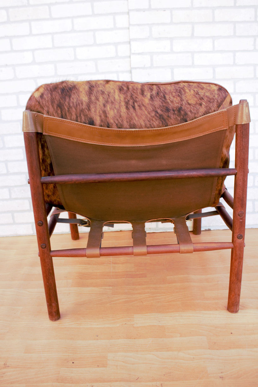 Mid Century Modern Arne Norell Sirocco Model Sling Back Safari Chair Newly Upholstered