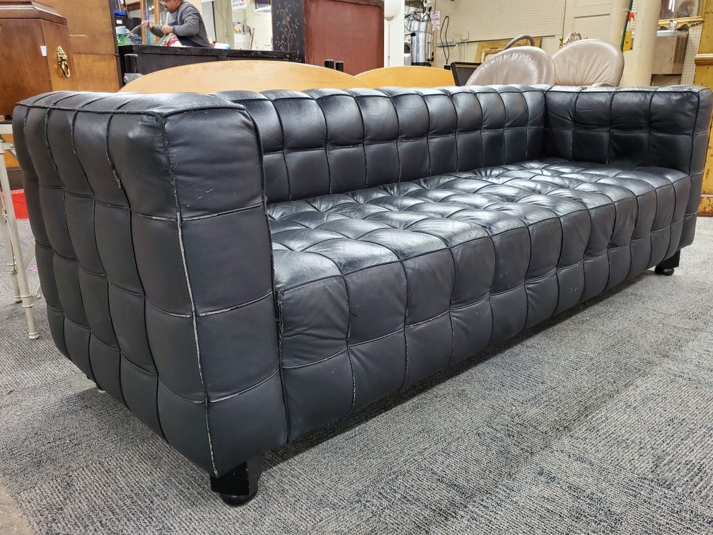 Vintage Black Leather Kubus Sofa by Josef Hoffmann for Wittmann