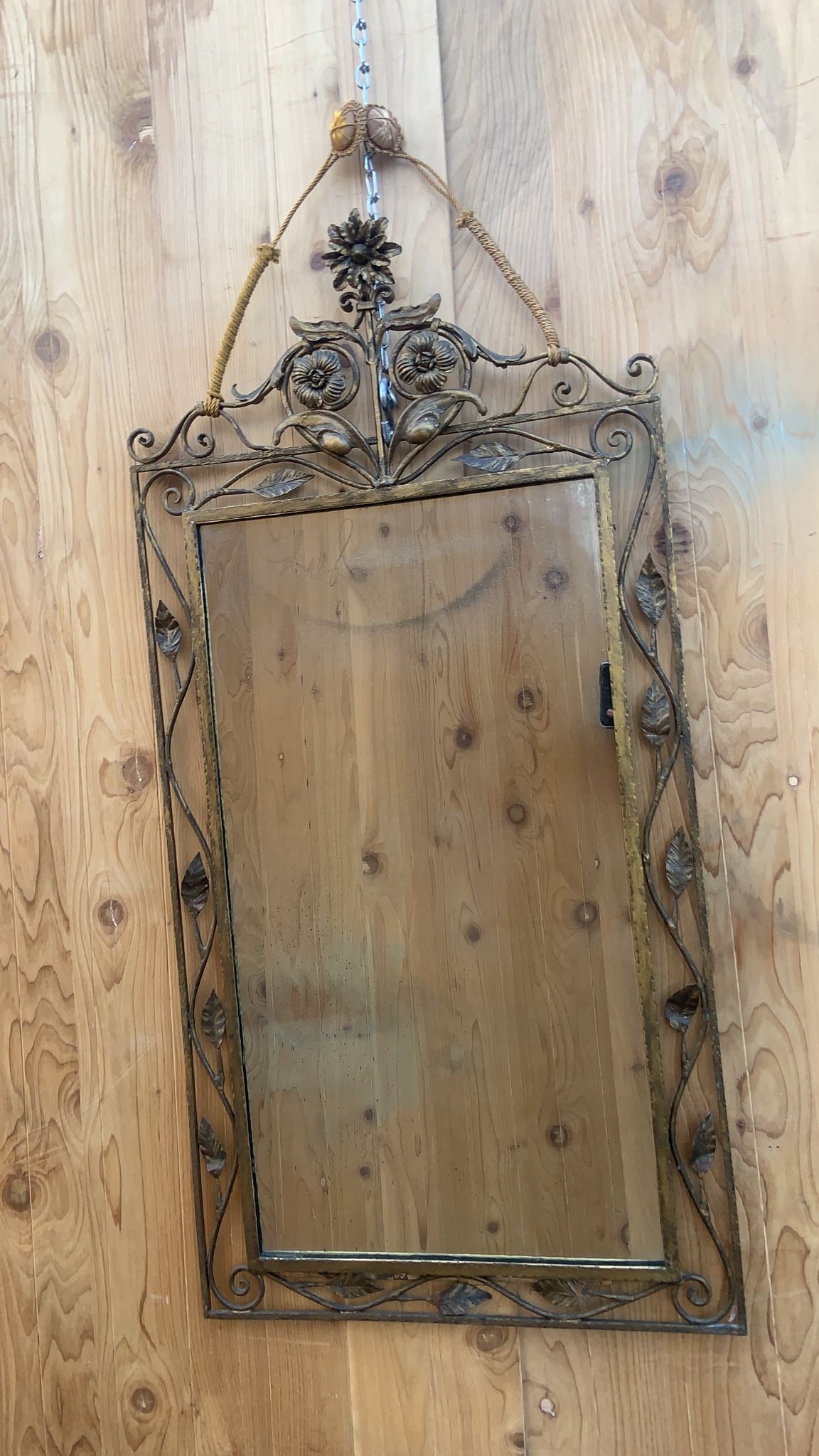 Vintage Italian Style Forged and Gilded Floral Wall Mirror