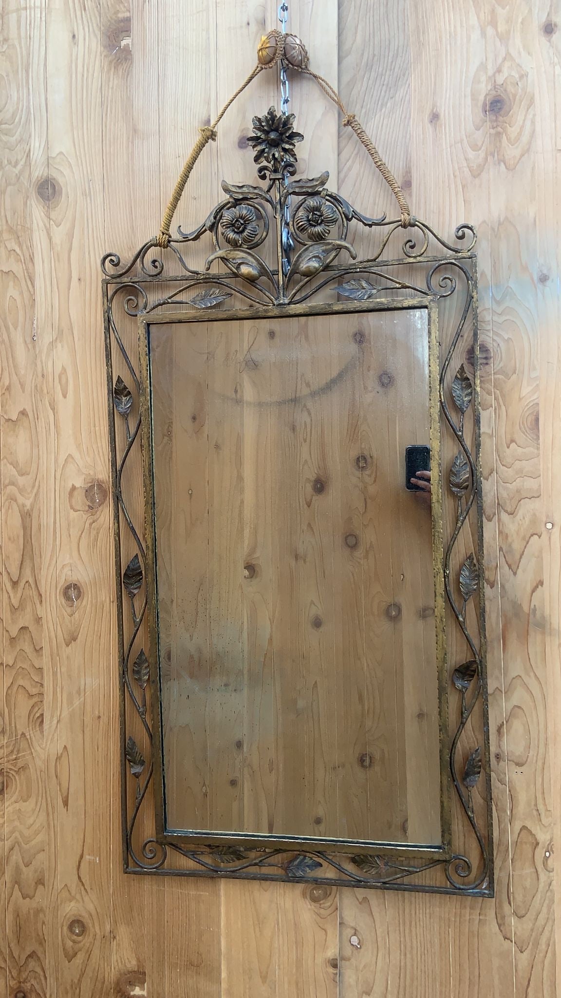 Vintage Italian Style Forged and Gilded Floral Wall Mirror