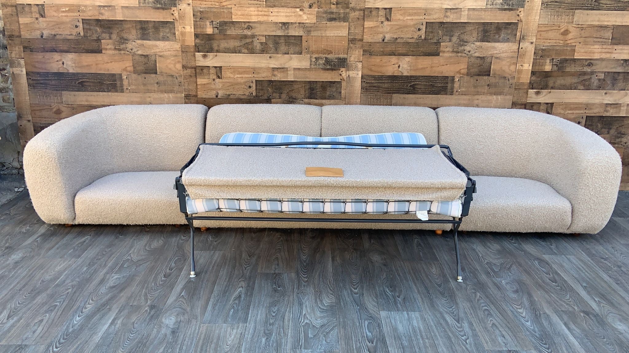 Vintage Mid Century Modern Karpen Sofa with Pullout Bed Retro Chic Furniture Set with Newly Upholstered Cushions