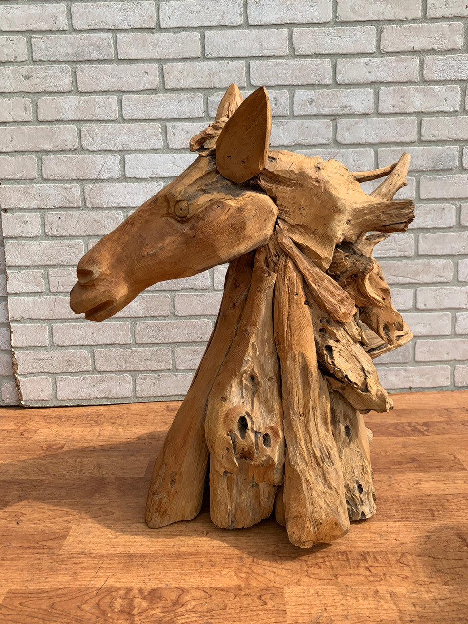 Rustic Handmade Driftwood Horse Head Statue