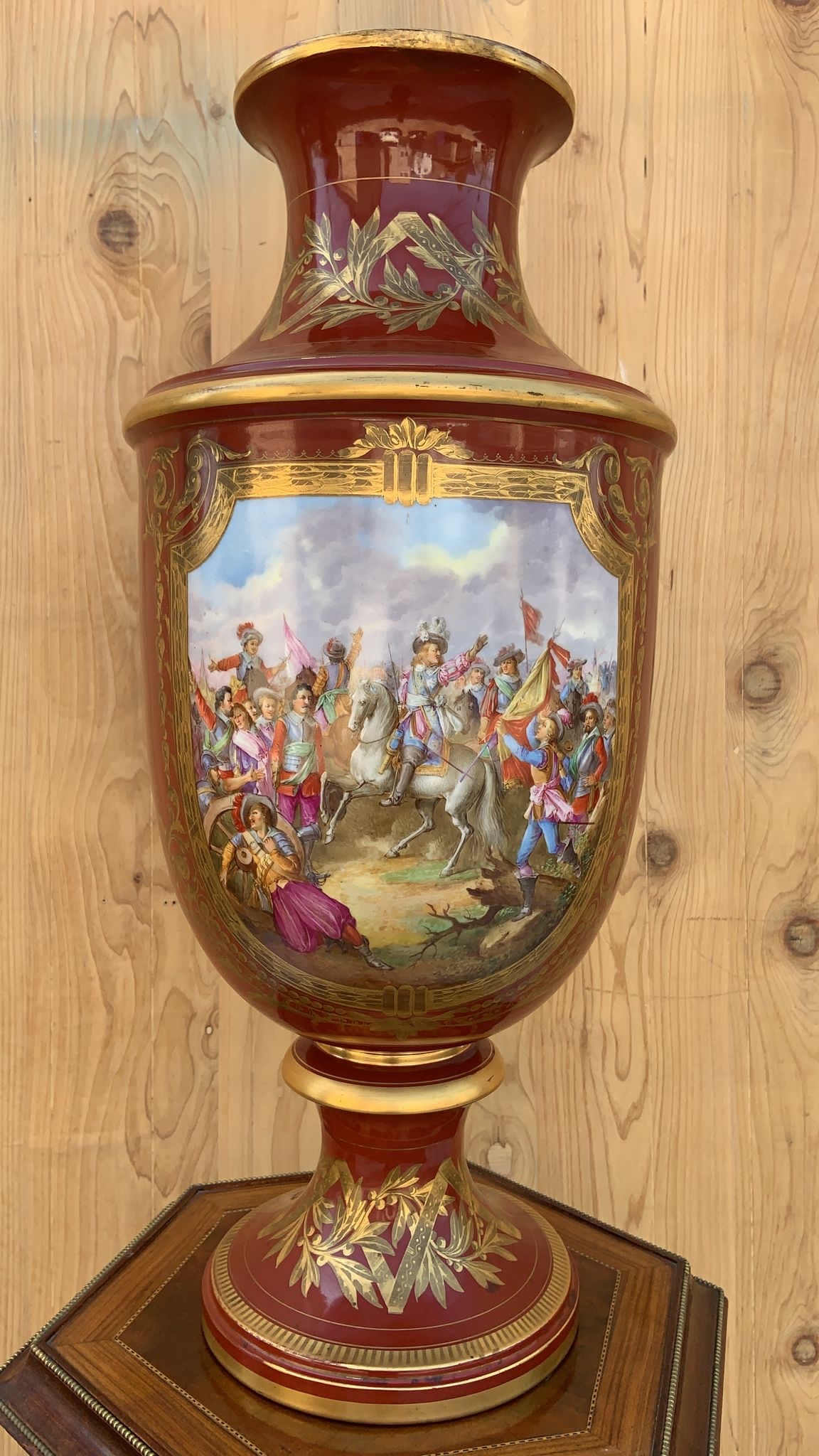 Late 19th Century Large Red French Sevres Painted Porcelain Trumpet Vase