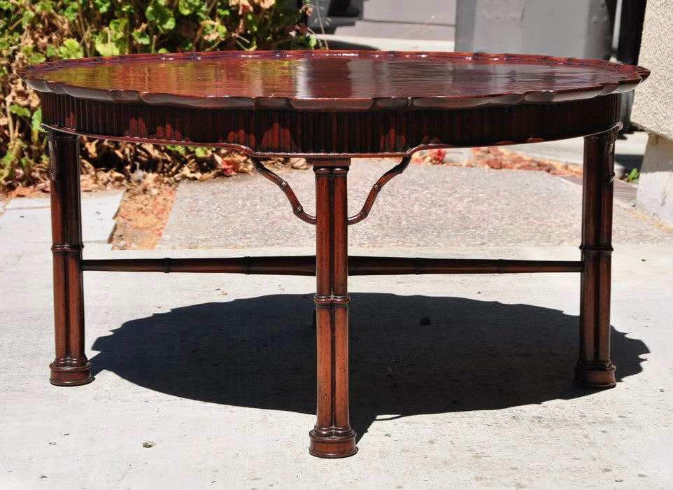 Georgian Style Flamed Mahogany Pie Crust Top Coffee Table with Faux Bamboo Legs
