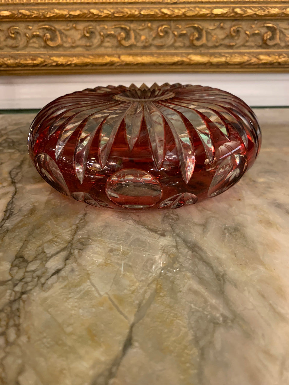 Vintage Cut Crystal Red Cranberry Ashtray