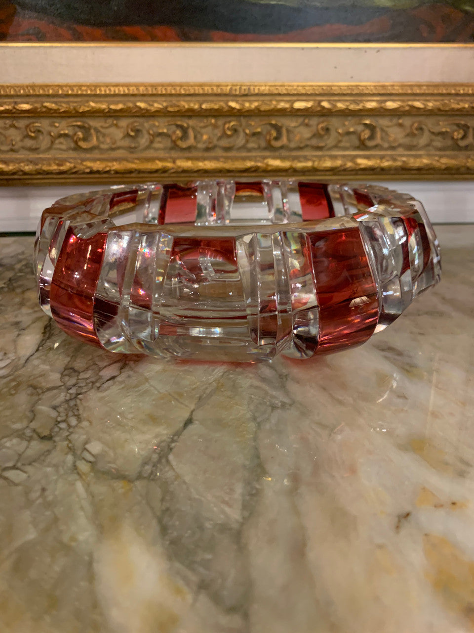 Vintage Cut Crystal Cranberry Red Ashtray