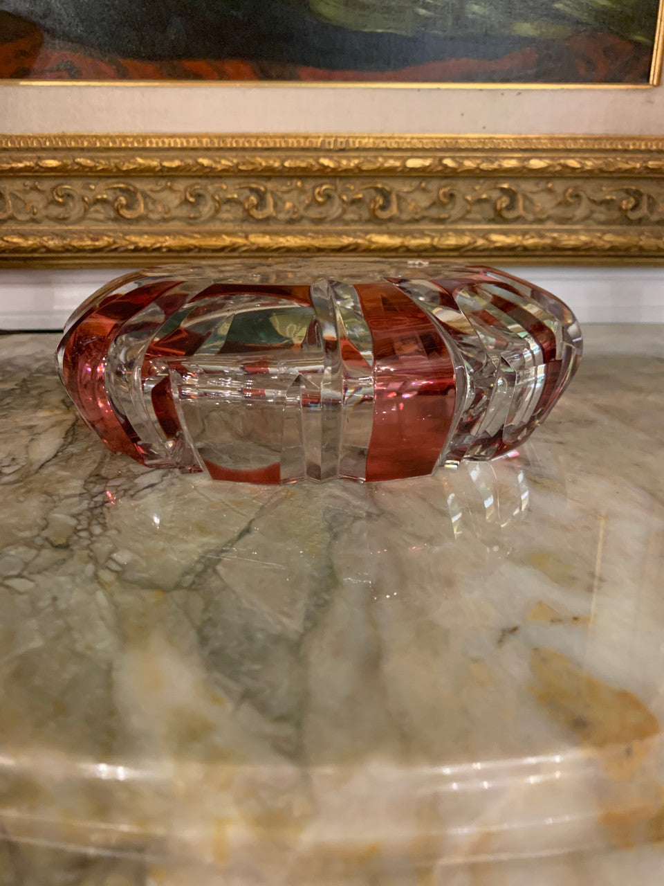 Vintage Cut Crystal Cranberry Red Ashtray