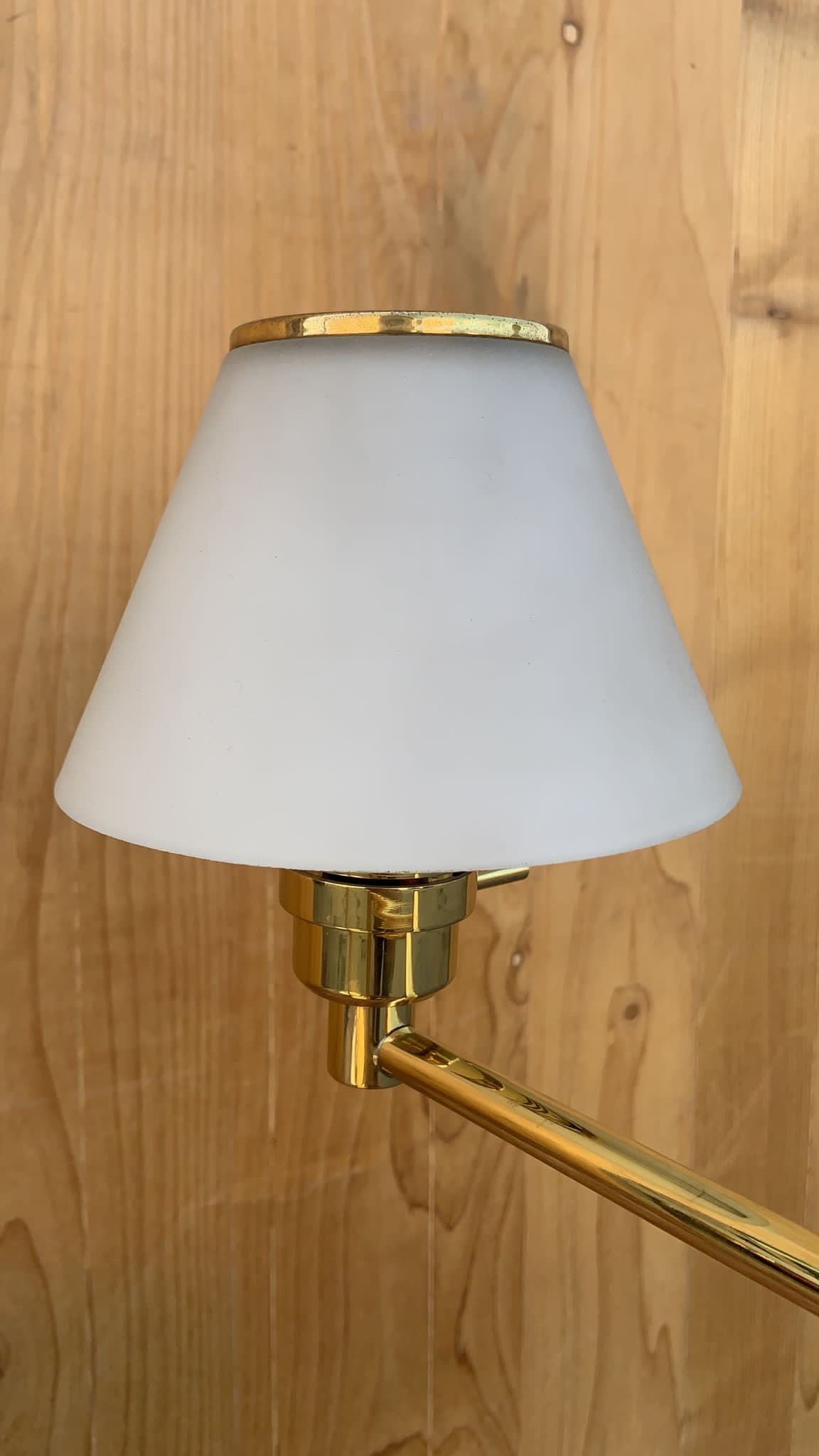 Vintage Modern Brass Swing Arm Reading Table Lamp with Glass Shades - Pair