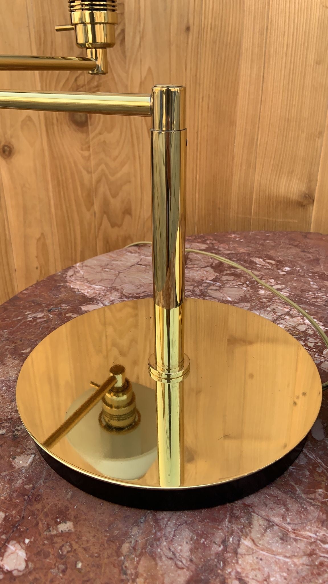 Vintage Modern Brass Swing Arm Reading Table Lamp with Glass Shades - Pair