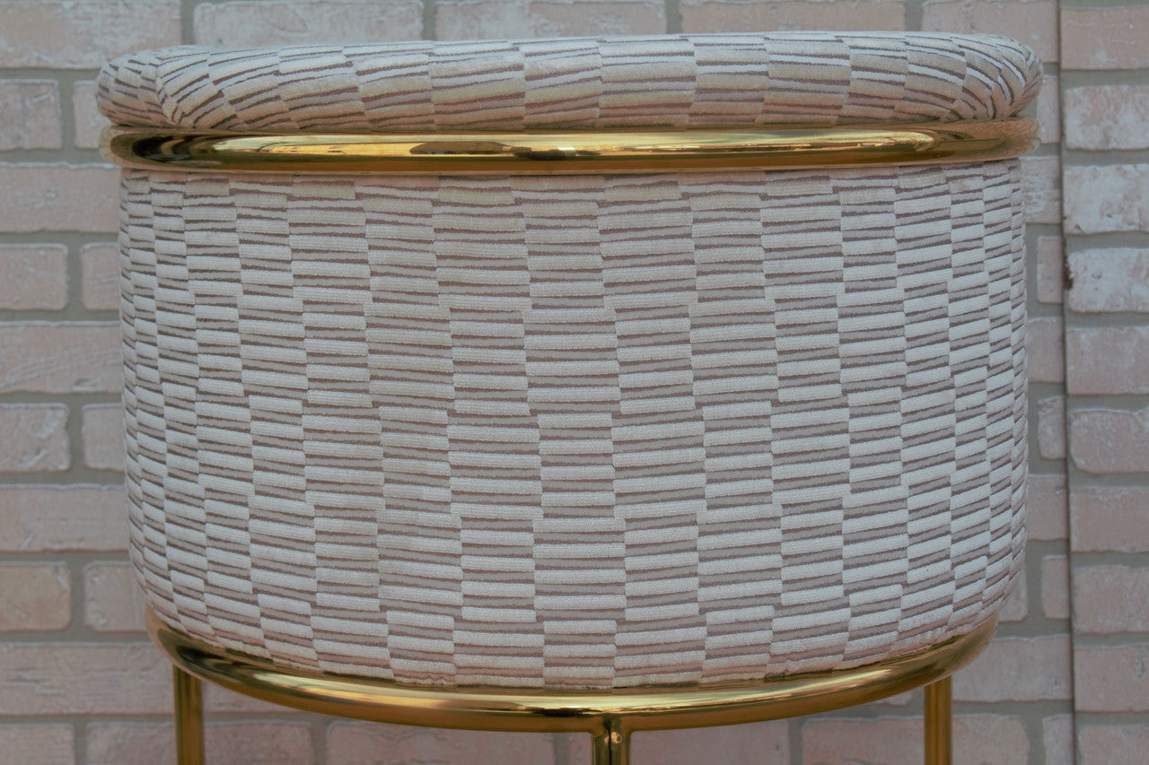 Mid Century Modern Custom Designer Barrel Back Bar Stools Newly Reupholstered - Set of 3
