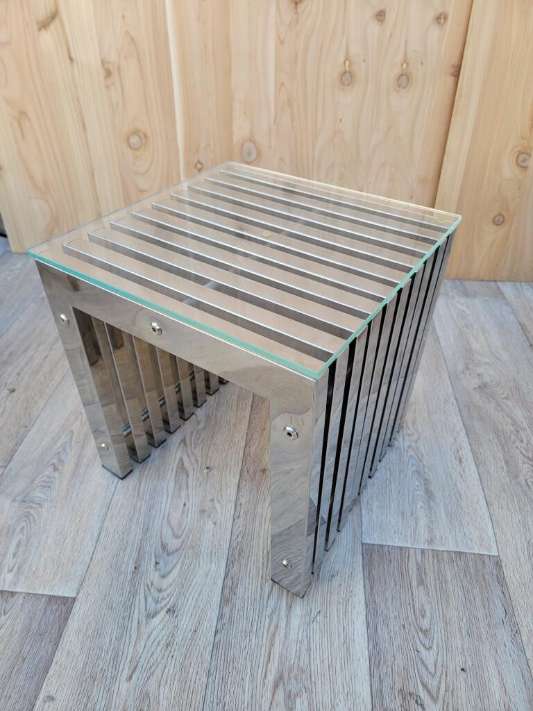 Mid Century Modern Milo Baughman Style Slat Chrome Side/End Table - Pair