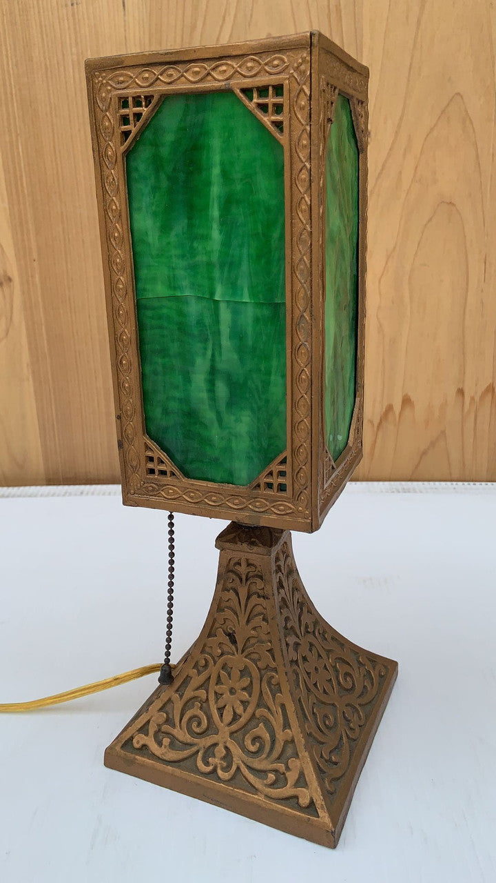Antique Green Stained Glass Table Lamp