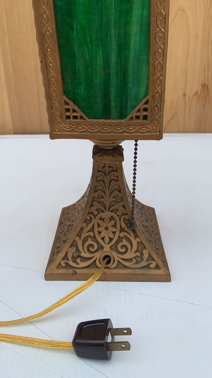 Antique Green Stained Glass Table Lamp