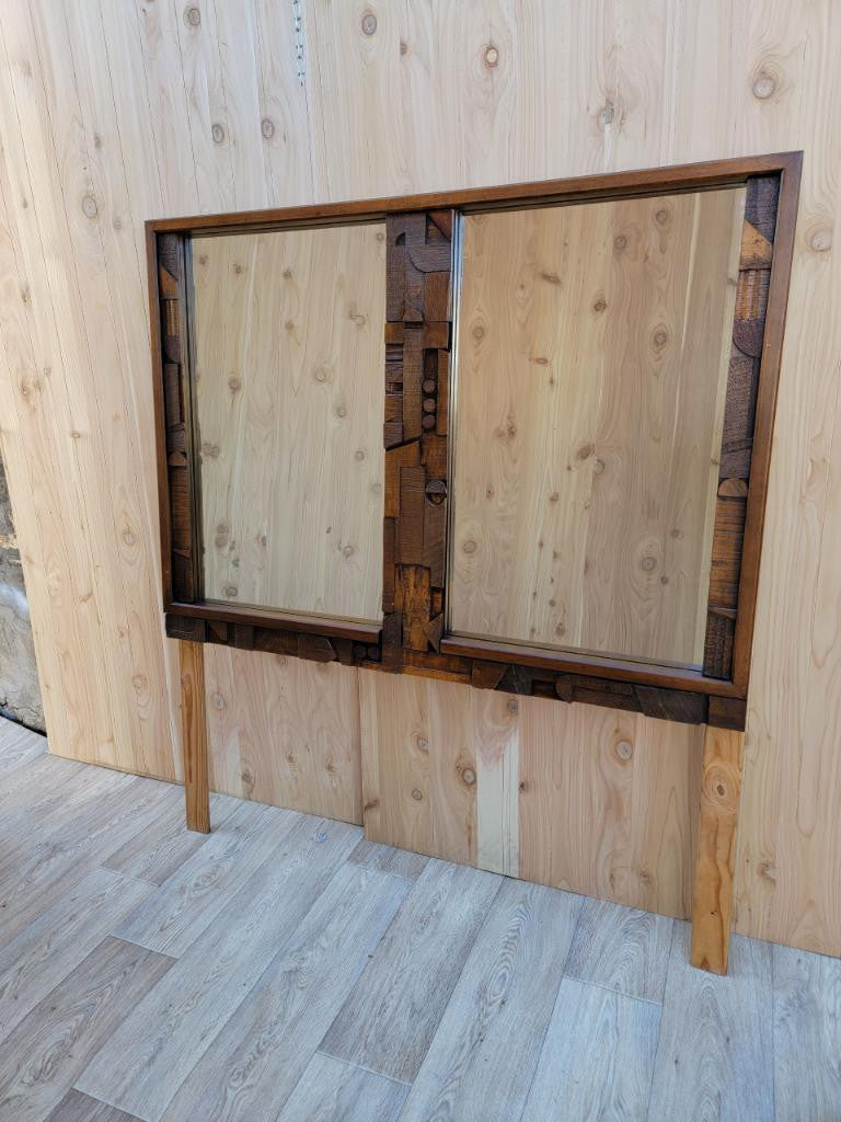 Mid Century Modern Paul Evans Style Brutalist Framed Double Mirror by Lane "Pueblo" Collection