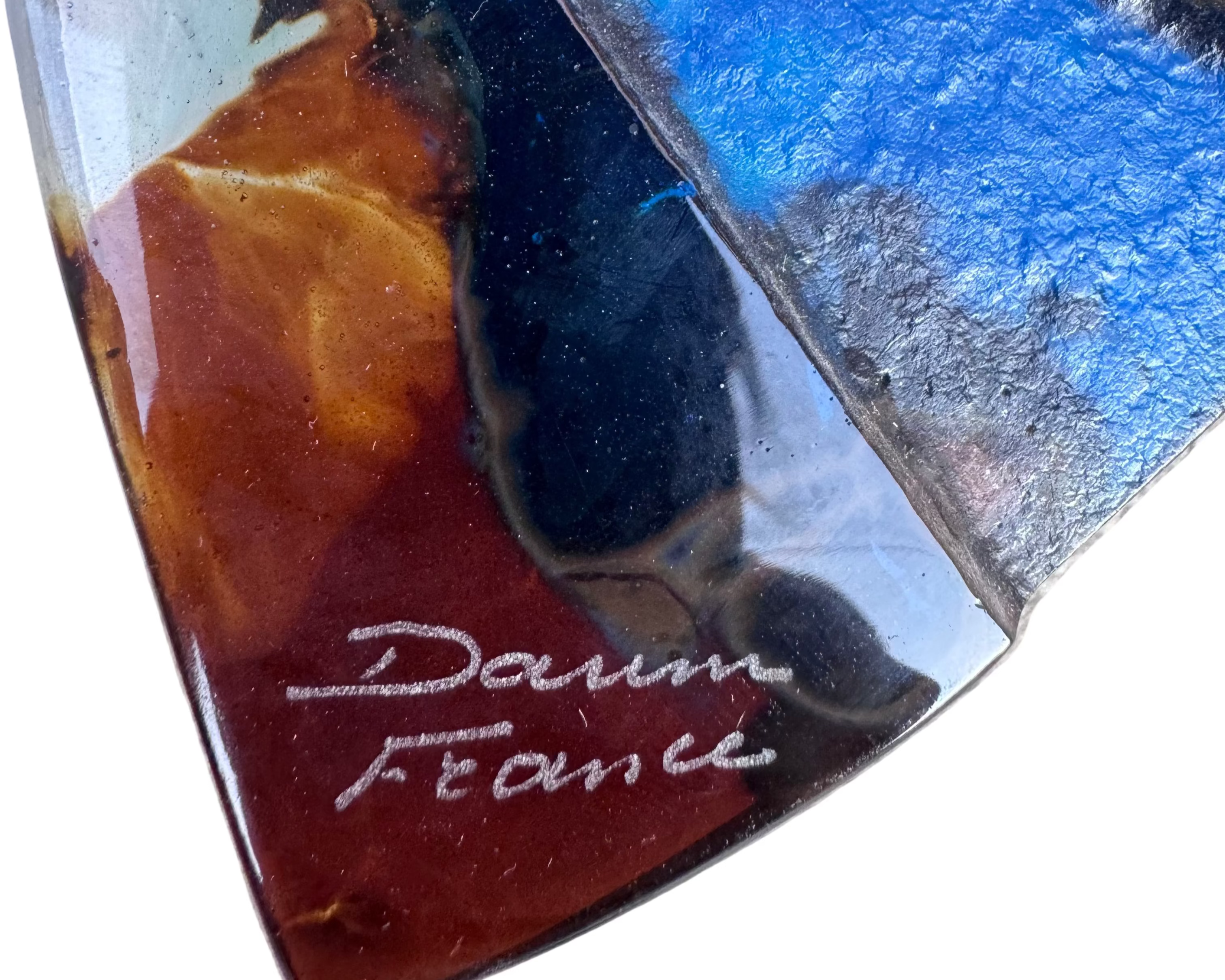 Vintage French Signed Daum Art Glass Pate de Verre Peacock Sculpture/Figurine