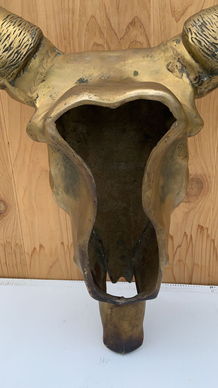 Vintage Modern Brass Cow Skull Wall Mounted Sculpture