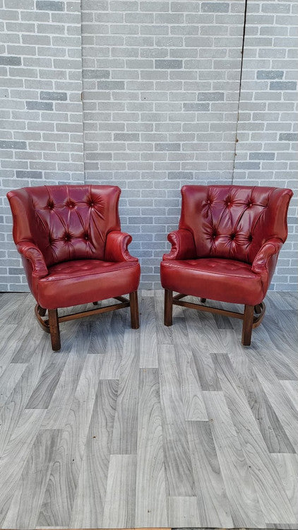Mid Century Modern Ed Wormley Style Chesterfield Wingback Chairs Newly Upholstered - Pair
