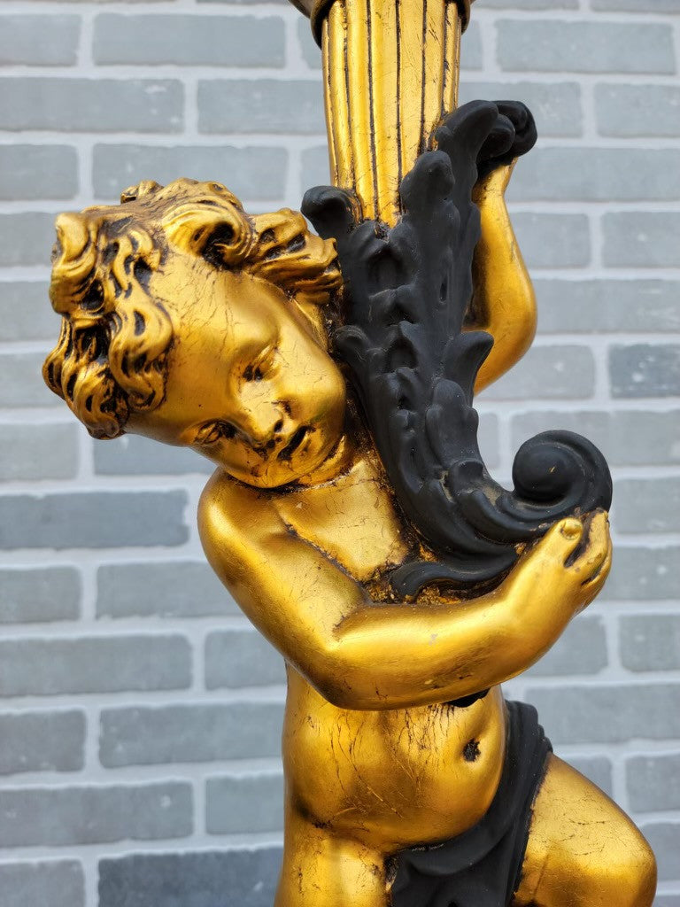 Vintage Italian Gilt Table Lamps in the form of a Cherub/Putti- Pair