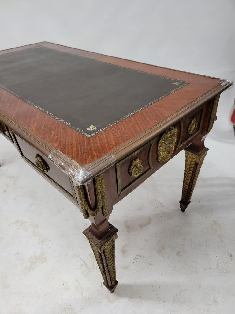 Antique French Napoleon Brass Ormolu Mounted 3 Drawer Writing Desk