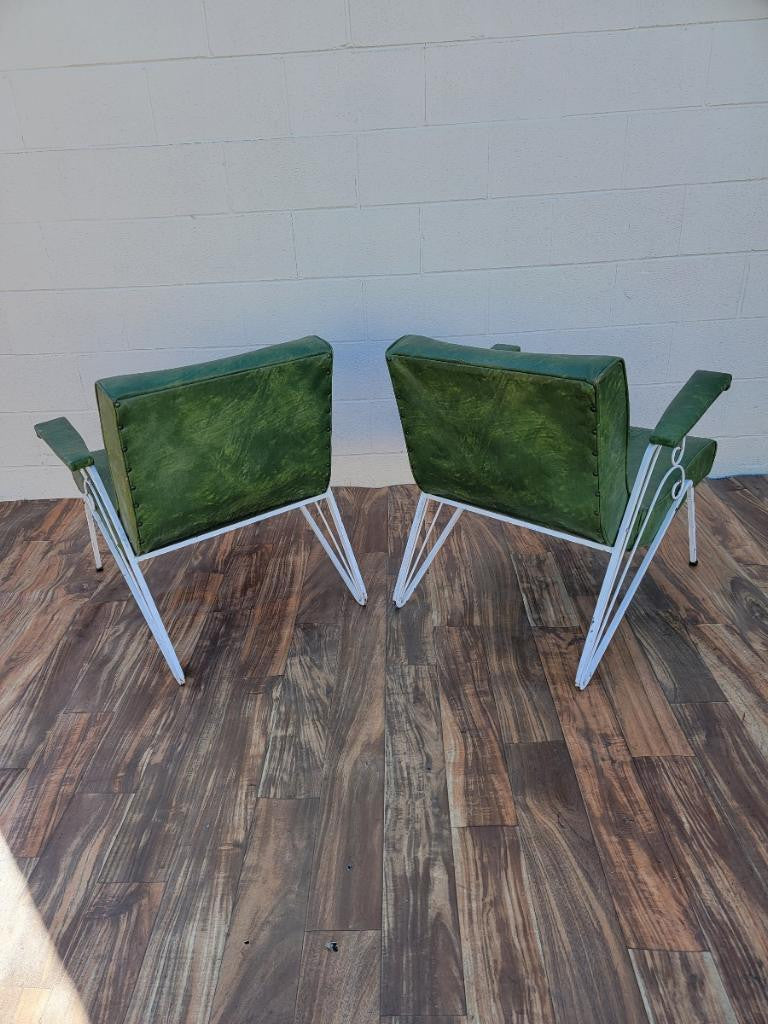 Mid Century Modern Woodard Style White Wrought Iron Patio Scoop Chairs - Pair
