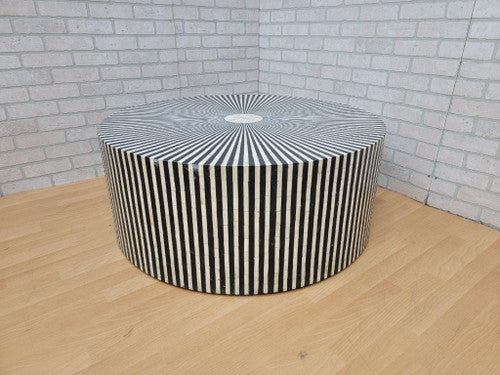 Vintage Round Black & White Bone Inlay Round Coffee Table By Made Goods