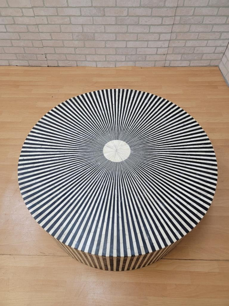 Vintage Round Black & White Bone Inlay Round Coffee Table By Made Goods