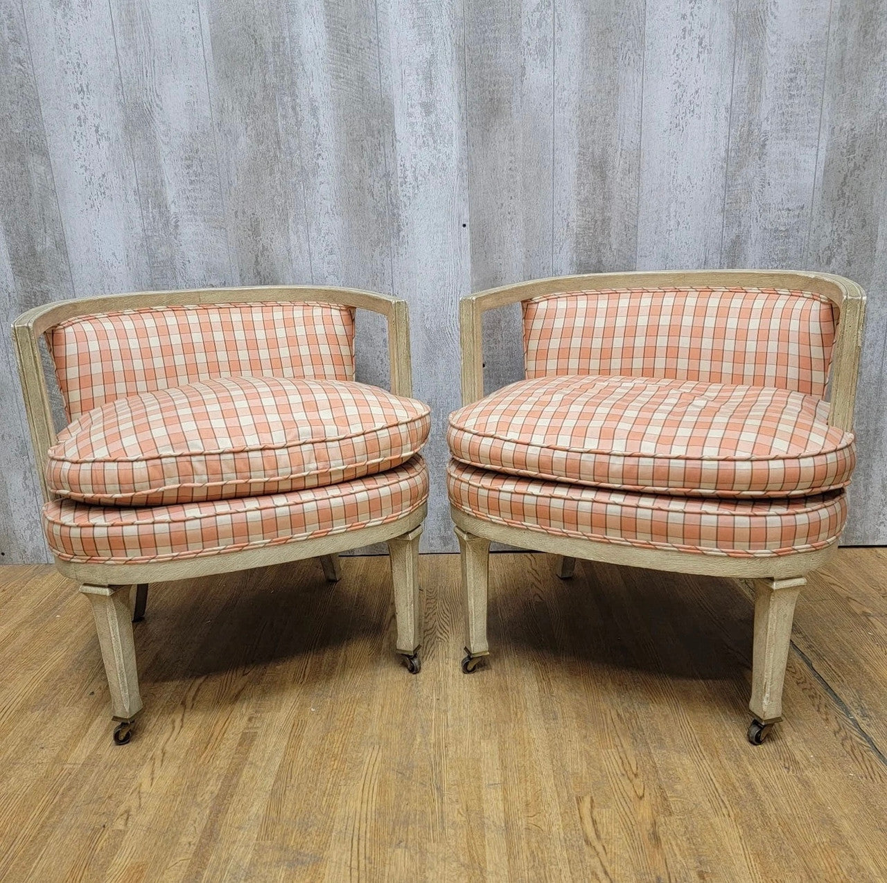 Mid Century Low Back Wood Frame Tub/Club Chairs With For Upholstery - Pair