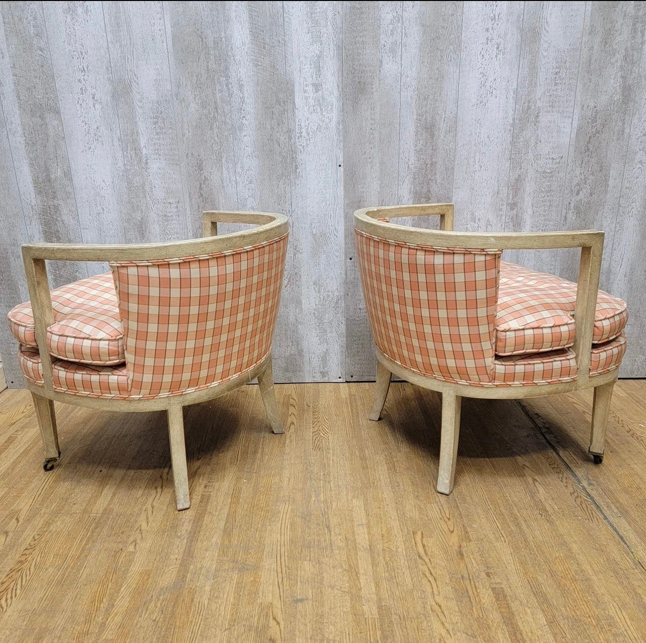 Mid Century Low Back Wood Frame Tub/Club Chairs With For Upholstery - Pair